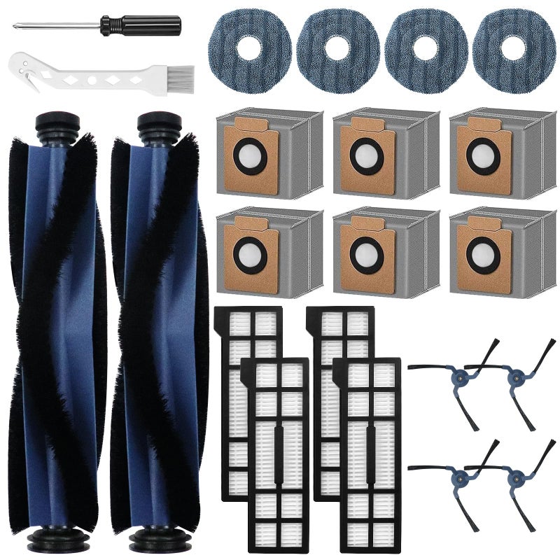 Asrhine 22 Pack Accessories for Eufy X10 Pro Omni Robot Vacuum Cleaner Replacement Parts, 2 Mainbrush 4 Sidebrush 6 Dust Bag 4 Filter 4 Mop Pads 1 Cleaning Brush 1 Screwdriver - Image 1